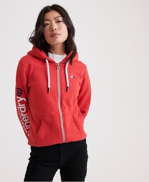 Superdry Modern Coral Label Sleeve Hit Cipzár Női Kapucnis Pulóver Piros | TAHMW2387